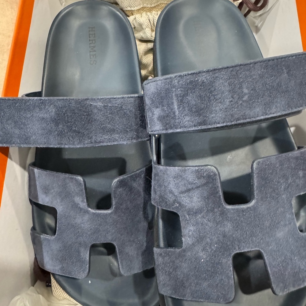 EUC Hermès Chypre Blue Suede Sandals Size 38.5